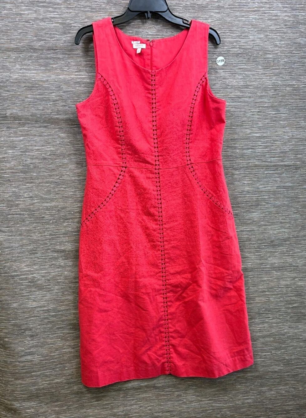 Talbots Linen Blend Sheath Dress Womens Sz 12 Salmon Crochet Trim Preppy Coastal